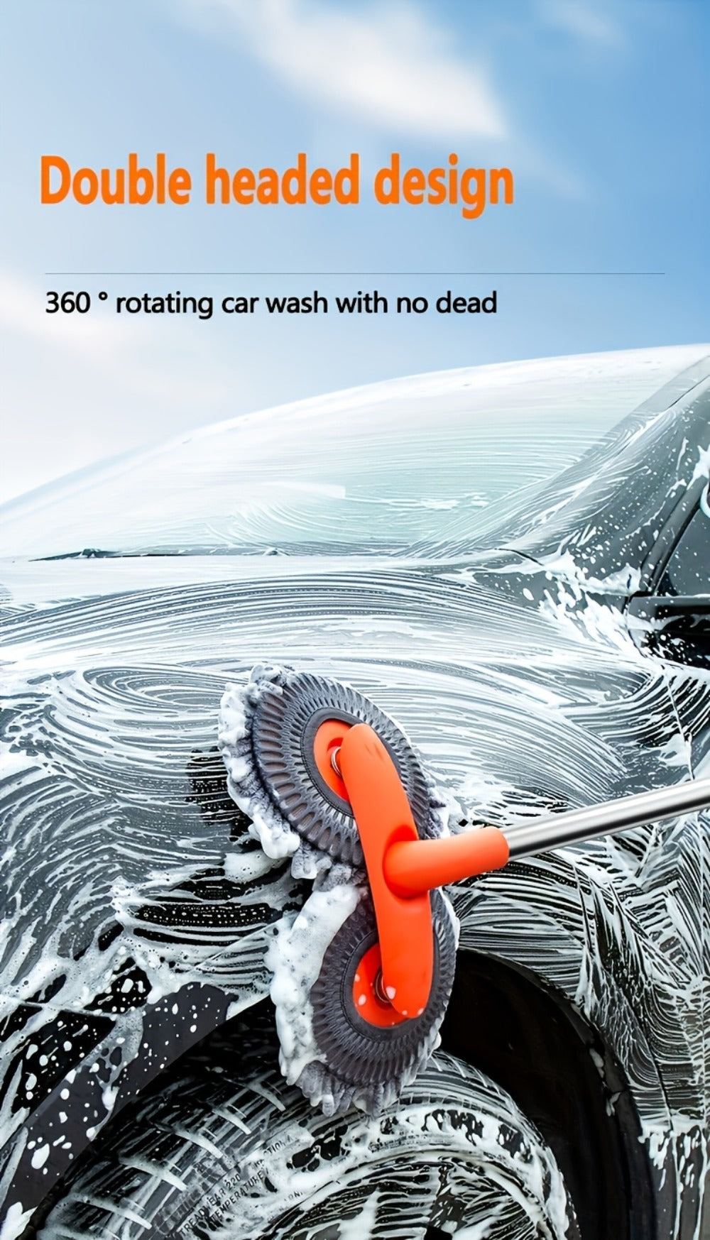 Car Wash Mop with Three-Stage Extension Handle, Rotating Microfiber Head and Replacement Head Option