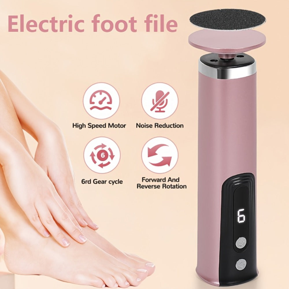 Rechargeable Electric Foot File and Callus Remover with Two Heads and Ten Sandpaper Pads in Pink