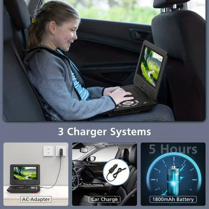 9 Inch Portable DVD Player for Kids Car Travel, Rechargeable Battery, Region Free, Dual Speakers