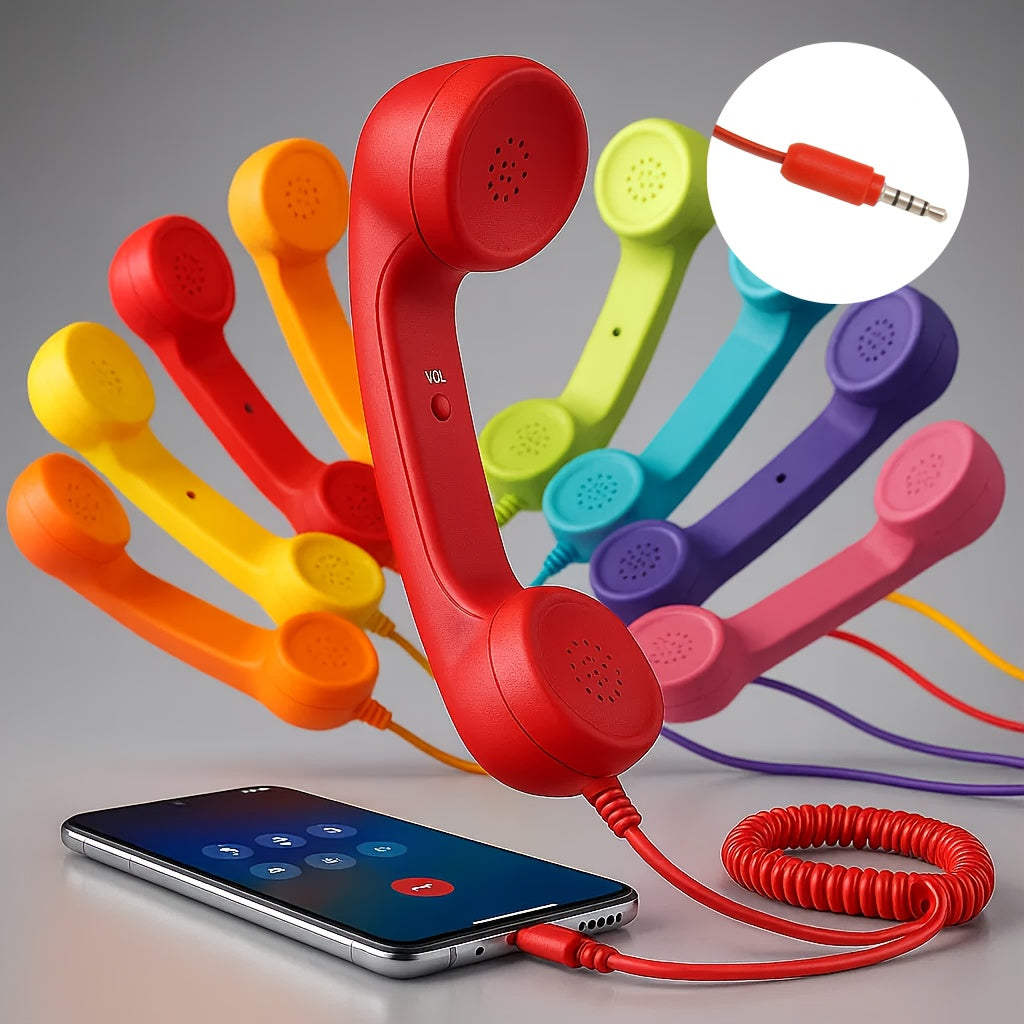 Retro Phone Handset for Smartphone Tablet & Computer, Hands-Free Calling, Volume Control, Clear Sound