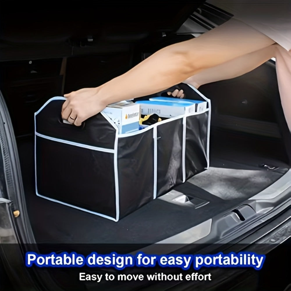 Car Trunk Organizer, Foldable 3-Compartment Black Storage Bin with Carry Handles and 1- or 2-Piece Options