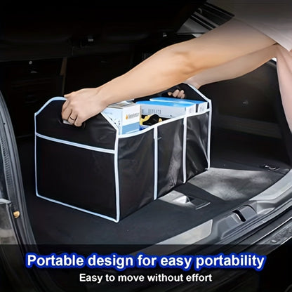 Car Trunk Organizer, Foldable 3-Compartment Black Storage Bin with Carry Handles and 1- or 2-Piece Options