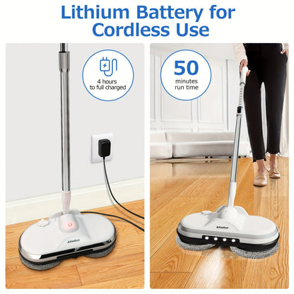 Cordless Electric Spin Mop with LED Headlight & Sprayer, 50-Min Runtime 6oz Water Tank, Floor Scrubber for Hardwood Tile Laminate Floors
