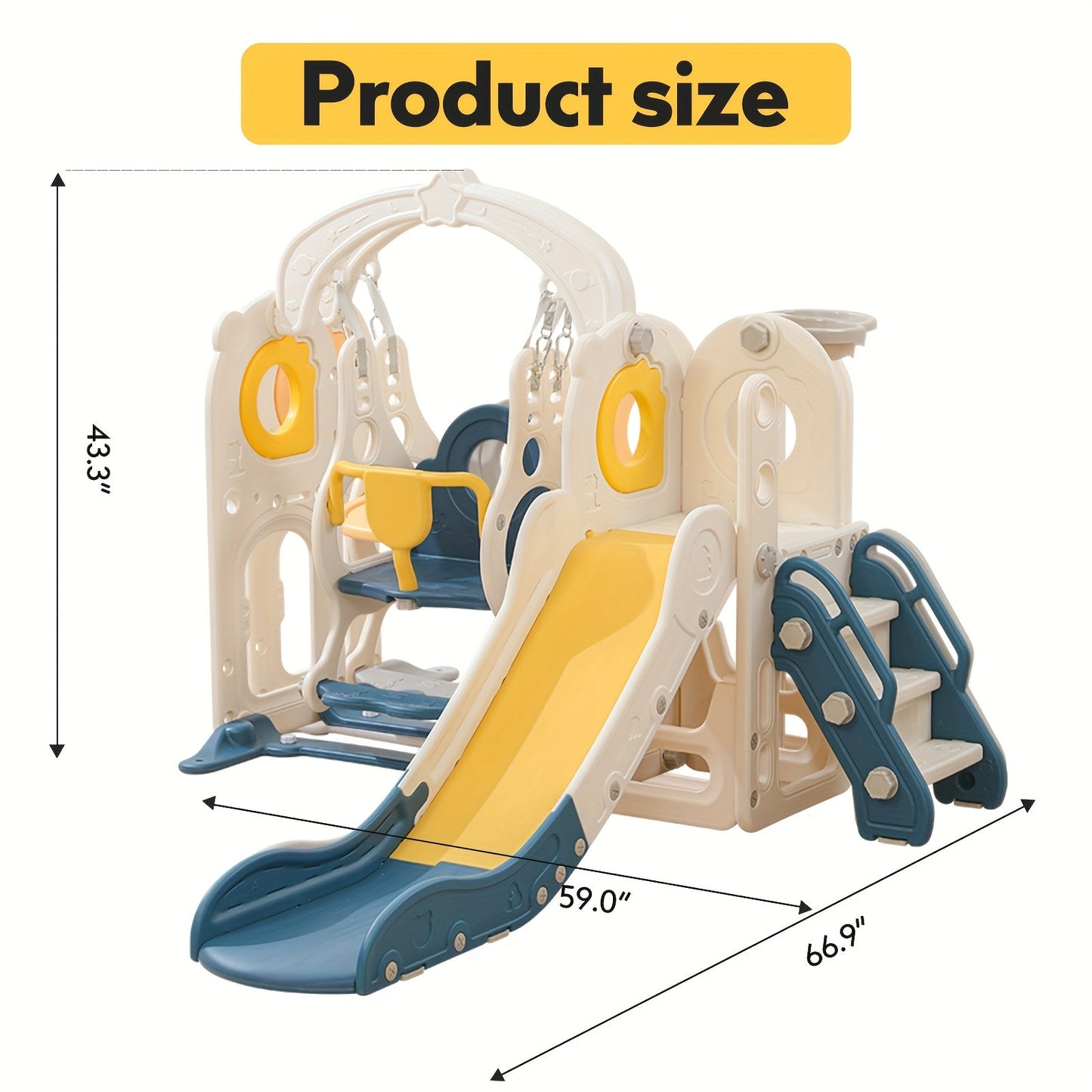 5-in-1 Toddler Slide with Basketball Hoop L-Shaped Freestanding Kids Indoor Outdoor Slide for Toddlers Ages 1-3 Boys Girls Birthday