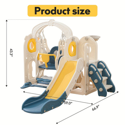 5-in-1 Toddler Slide with Basketball Hoop L-Shaped Freestanding Kids Indoor Outdoor Slide for Toddlers Ages 1-3 Boys Girls Birthday