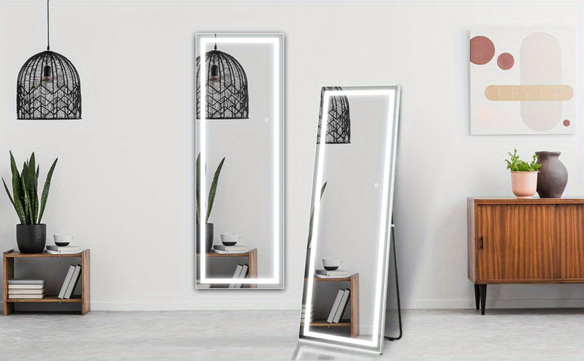 LED Full Length Mirror with Lights, Touch Control Lighted Full Body Mirror for Entryways, Bedrooms and Living Spaces