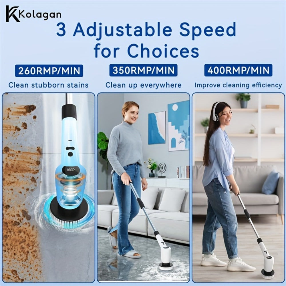 Electric Spin Scrubber 7-in-1 Cordless Rotary Cleaning Brush 7 Interchangeable Heads 3 Speed for Home Cooking, Dining and Outdoor Meals