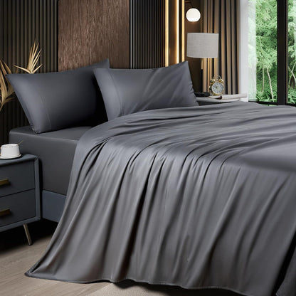 Bed Sheet Set 4-Piece 2200TC Bamboo Blend with Four Bed Sizes and Eleven Solid Color Options
