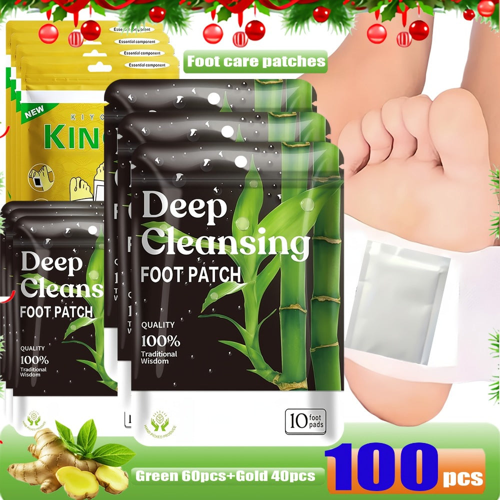 Foot Detox Pads 100pcs Overnight Bamboo Vinegar & Ginger Powder – Deep Cleansing Alcohol-Free Natural Plant Patches