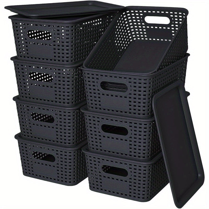 Shelf Storage Organizer Bins with Lids 4 or 8 Pack, Stackable 10 x 7 x 4 Inch Boxes in Four Colors