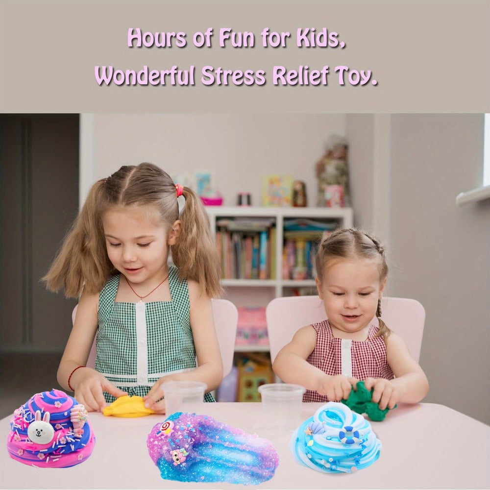 Slime Kit for Girls Boys 12 Cups, Fruit Color Fluffy Slime Making Set with Bull Glue & Mixed Mud