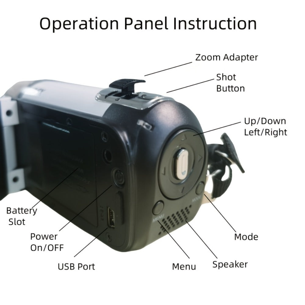Portable 1080P Digital Camcorder with Rotating Screen & 32G Memory Card, Rechargeable Battery, Selfie Support
