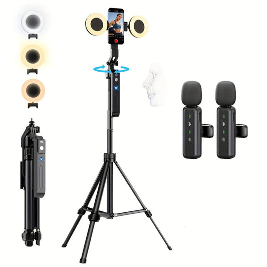 AI Face Tracking Vlogging Kit All-in-One with 70.9 Inch Tripod, LED Fill Light & Microphone