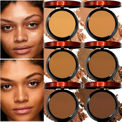 Pressed Powder Foundation Contour Matte Ful1l Coverage Oil Control Waterproof, 6 Shades Light to Dark