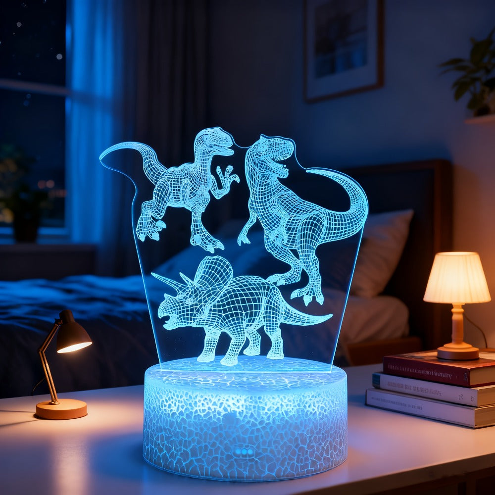 3D Holographic Dinosaur Night Lamp 16 Color Changing T-Rex LED Bedside Lamp Remote Touch for Entryways, Bedrooms and Living Spaces