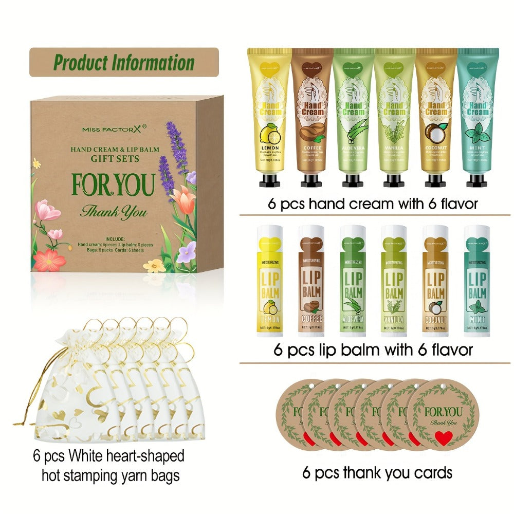 Bridal Shower Favor Set with 24 Hand Creams, Lip Balms, Thank You Cards and Heart Gift Bags