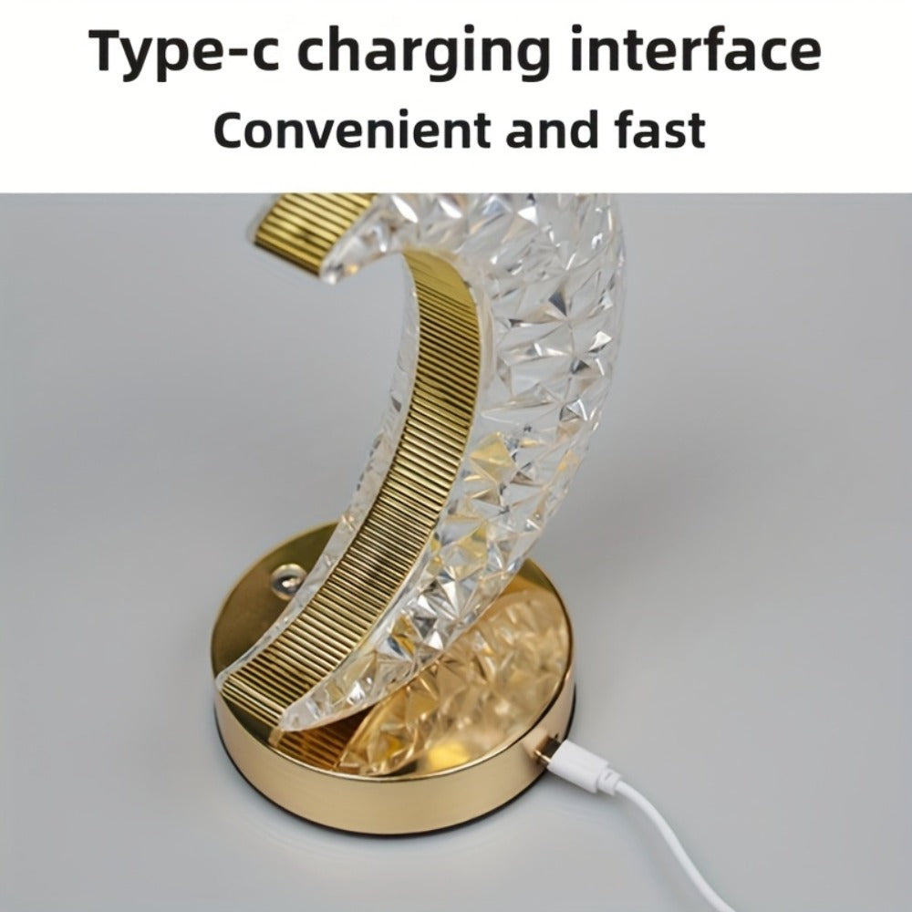 Crystal Touch Table Lamp Rechargeable, Moon & Star Dimmable LED Night Light with 3-Color Modes for Bedroom