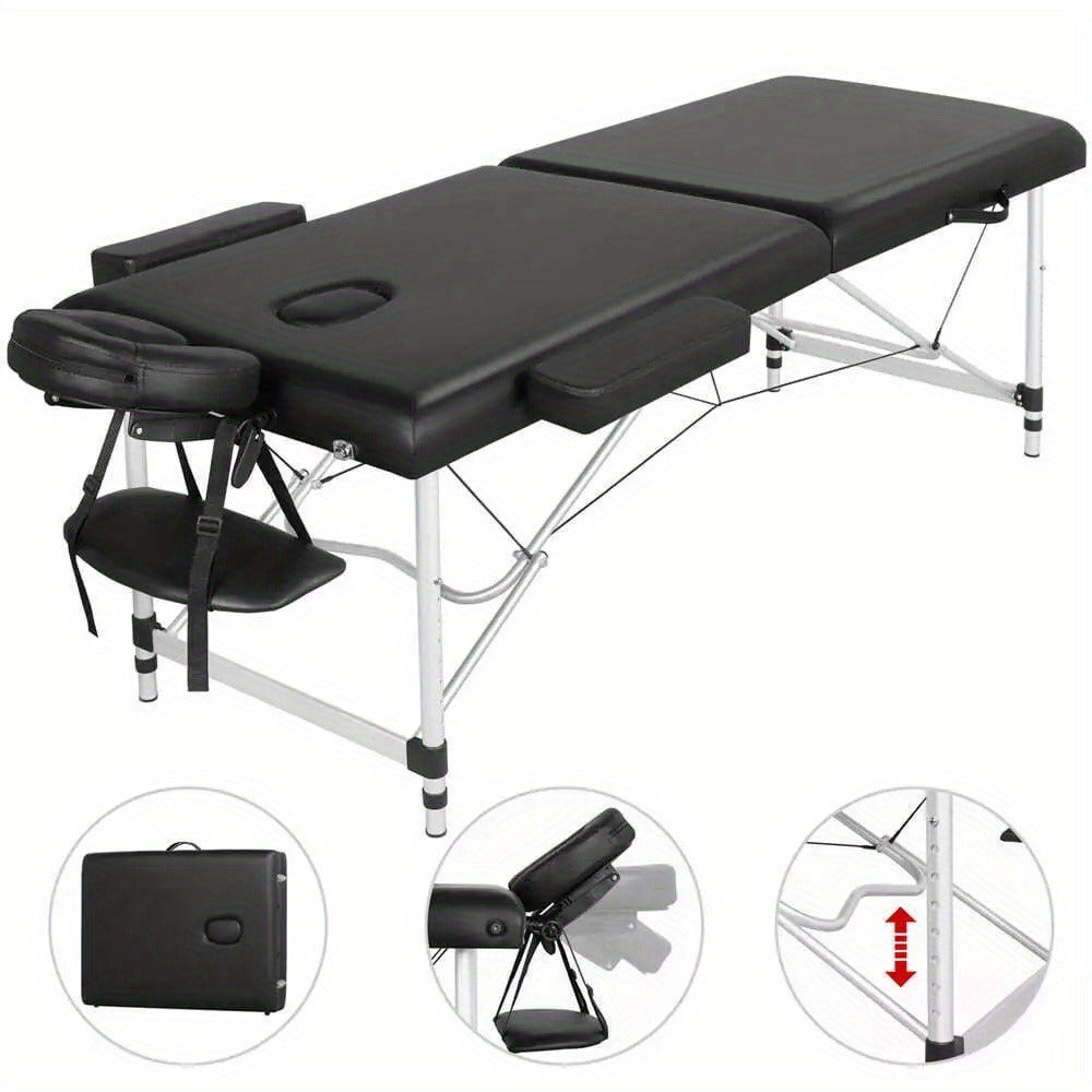 Portable Massage Table Folding Aluminum Frame PU Leather Adjustable Height 3-Section Spa Bed for Lash