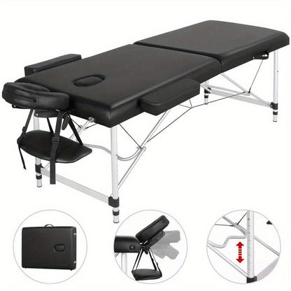 Portable Massage Table Folding Aluminum Frame PU Leather Adjustable Height 3-Section Spa Bed for Lash