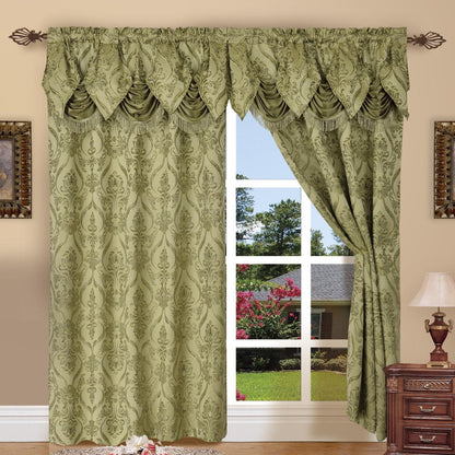 Jacquard Curtain Panels 2-Piece Set 54x84 Inch with Attached Waterfall Valance - Rod Pocket Room Darkening Luxury Window Curtains