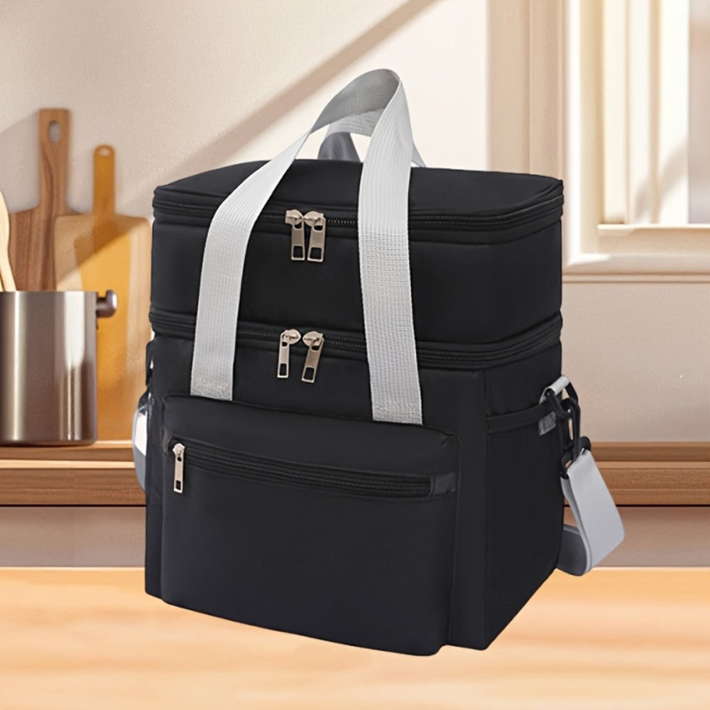 Insulated Lunch Bag Large Capacity Leakproof Waterproof with Shoulder Strap Double Pocket Portable Cooler Tote for Men Women Work School
