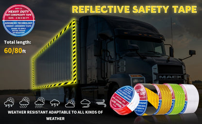 DOT-C2 Reflective Tape 2"x60' High Intensity Prismatic Self-Adhesive Safety Strip – Waterproof Wear-Resistant Ultra Bright for Cars Trucks