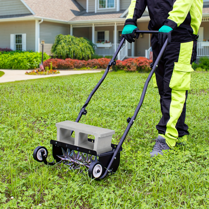 Rolling Lawn Aerator Push Spike 16.5" with 5-Star Steel Tines, Weight Tray & Steel Handle for Deep Soil Aeration