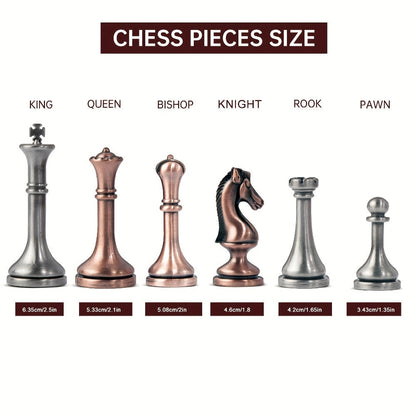 Wooden Chess Set with Metal Pieces & Storage Drawers 12 Inch – 2.5" Kings 2 Extra Queens Vintage Mahogany Board for Adults Beginners