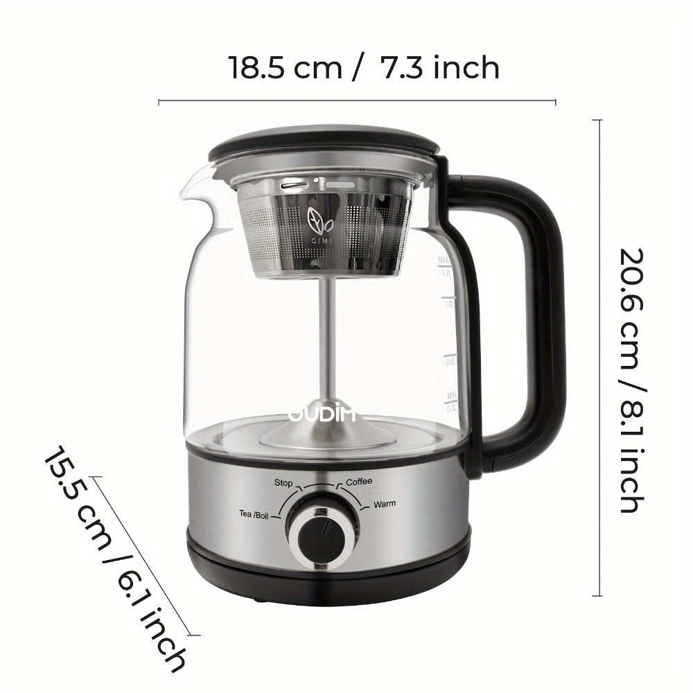 OD-T1206 Glass Coffee Maker and Tea Brewer with 1.2L Capacity, 600W Rating and Keep-Warm Control