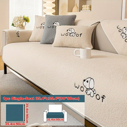 Sofa Cover Embroidered Plush-Texture Panels for Single to 4 Seats, Backrest, Armrest or Pillowcase