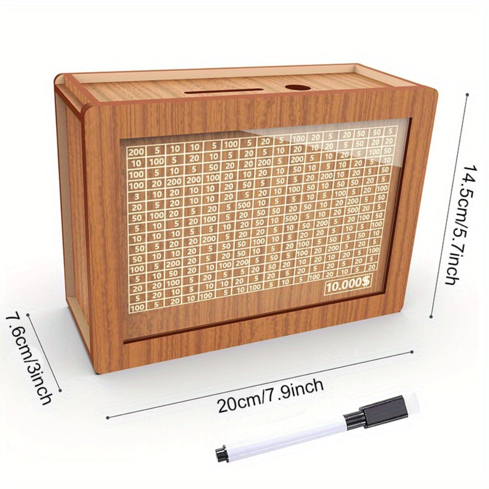 Wooden Savings Bank with Digital Counter 2-Pack, 7.87x5.7" Adult Coin Bank Holds $10, 000, Savings Goal Tracker Box