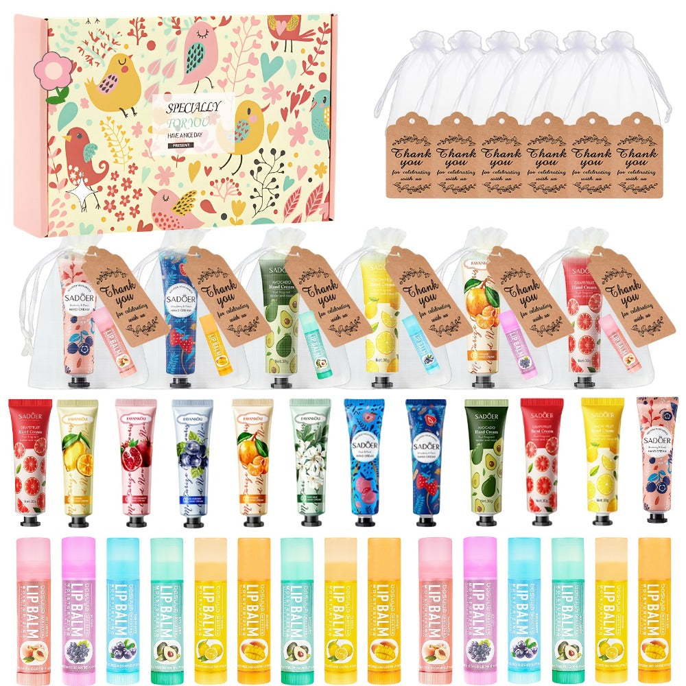 24pcs Bulk Lip Balm & Hand Cream Gift Set, Party Favors, Wedding & Thank You Gifts for Guests