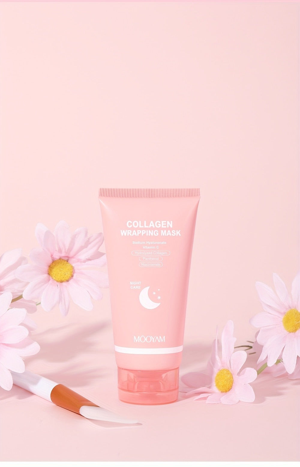 Hydrolyzed Collagen Night Mask with Brush – Niacinamide Hyaluronic Acid Vitamin C Korean Skincare Sleeping Mask for Elasticity Deep Moisture