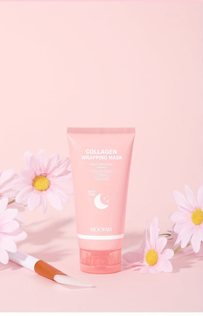 Hydrolyzed Collagen Night Mask with Brush – Niacinamide Hyaluronic Acid Vitamin C Korean Skincare Sleeping Mask for Elasticity Deep Moisture