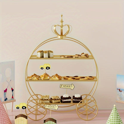 Cupcake Stand Gold Round Dessert Display Tower with Crown Handles for Entryways, Bedrooms and Living Spaces
