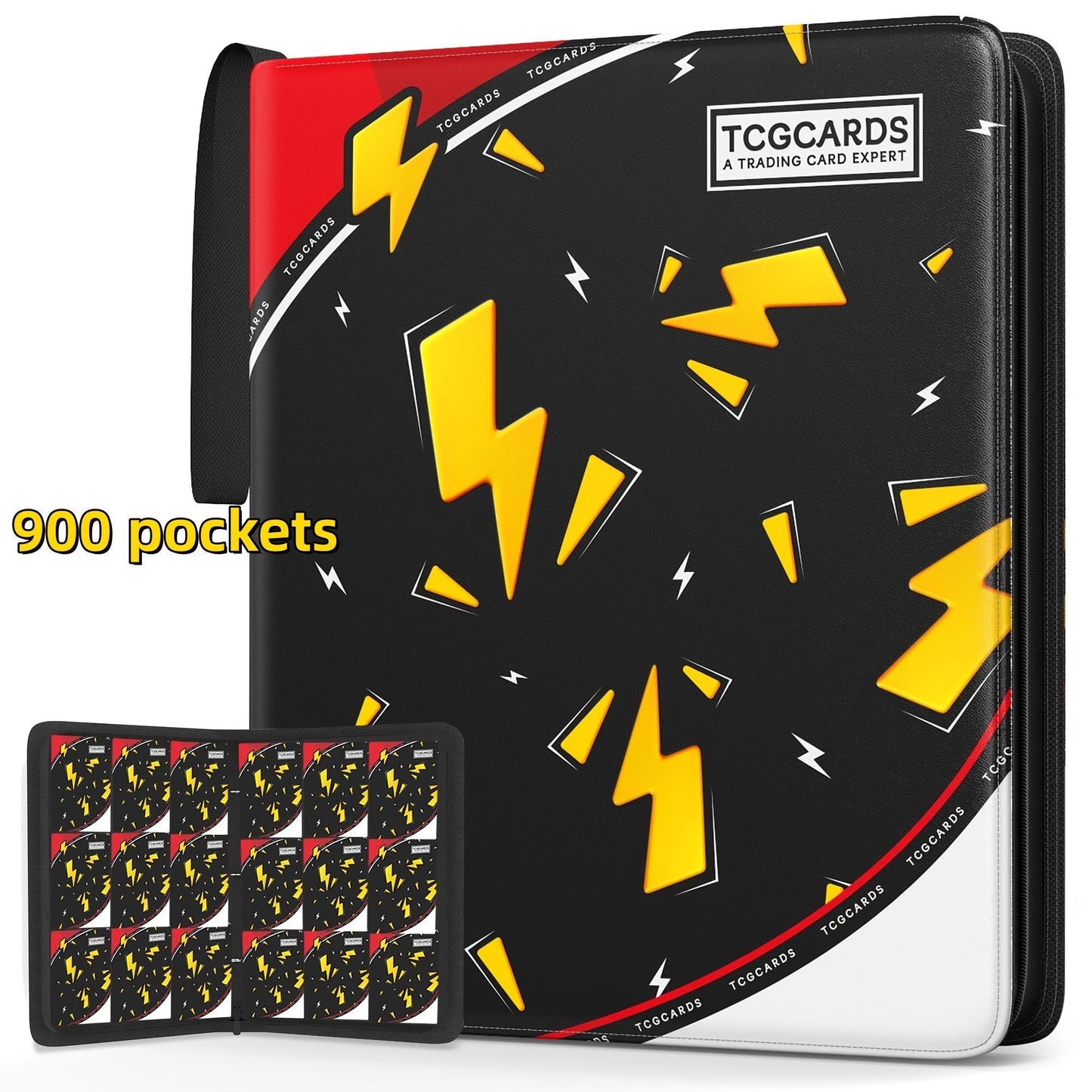 Trading Card Binder 900 Pockets with 50 Removable Sleeves – PU Leather Zipper Album for Pokemon MTG Sports YuGiOh Cards
