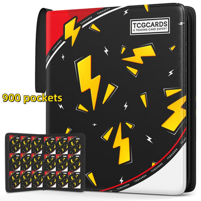 Trading Card Binder 900 Pockets with 50 Removable Sleeves – PU Leather Zipper Album for Pokemon MTG Sports YuGiOh Cards