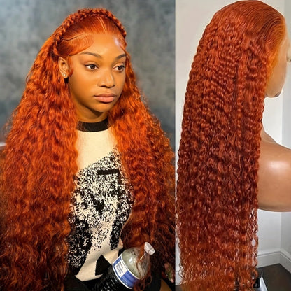 Ginger Orange 13x4 HD Lace Front Wig Human Hair 32 Inch Straight 180% Density Pre Plucked, for Home, Travel and Salon Hair Styling