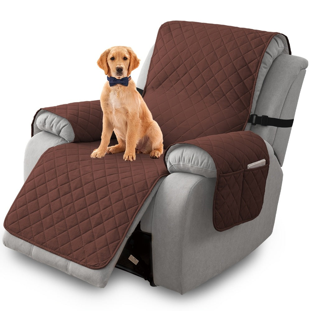 One-Piece Quilted Recliner Chair Cover with Wide Arm Wings, Back Strap and Eight Color Options