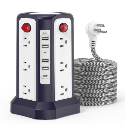 Power Strips with Surge Protection, Tower with 12–16 AC Outlets, 4 USB-A, PD 20W USB-C and 1500J Surge Protection for Home Office Charging