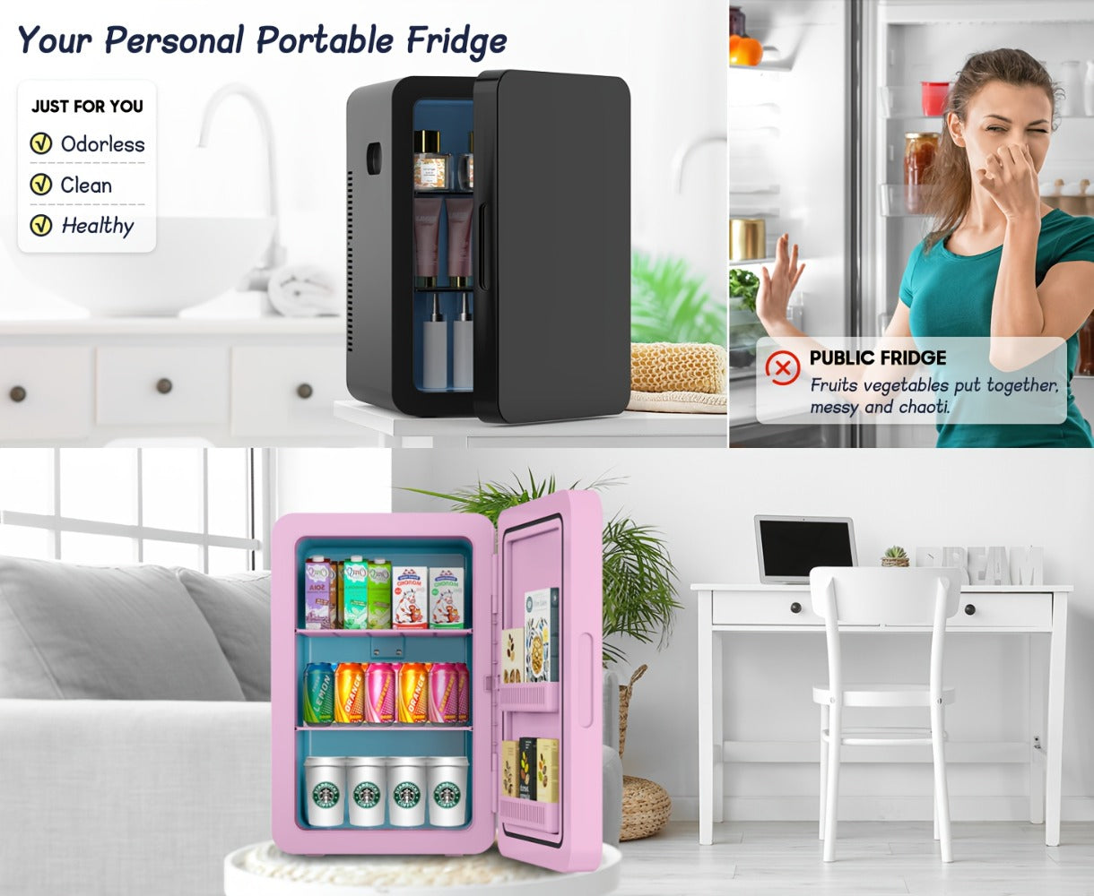 Mini Fridge with Glass Front Door 15.8QT/23.3QT - Portable Cooler and Warmer AC/DC 12V, Small Refrigerator for Bedroom