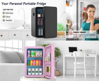 Mini Fridge with Glass Front Door 15.8QT/23.3QT - Portable Cooler and Warmer AC/DC 12V, Small Refrigerator for Bedroom