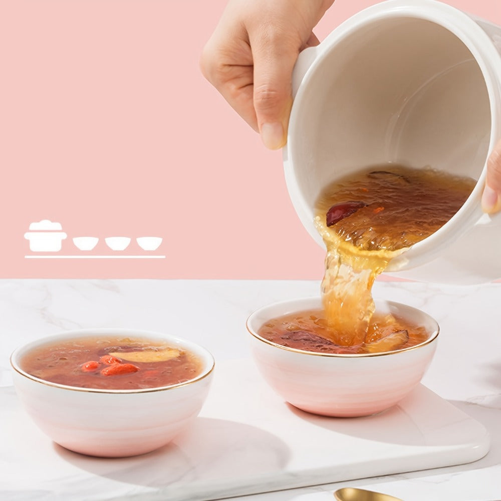Electric Ceramic Stew Pot 1L 200W Anti Dry Burn 24H Intelligent Reservation Slow Cooker for Entryways, Bedrooms and Living Spaces