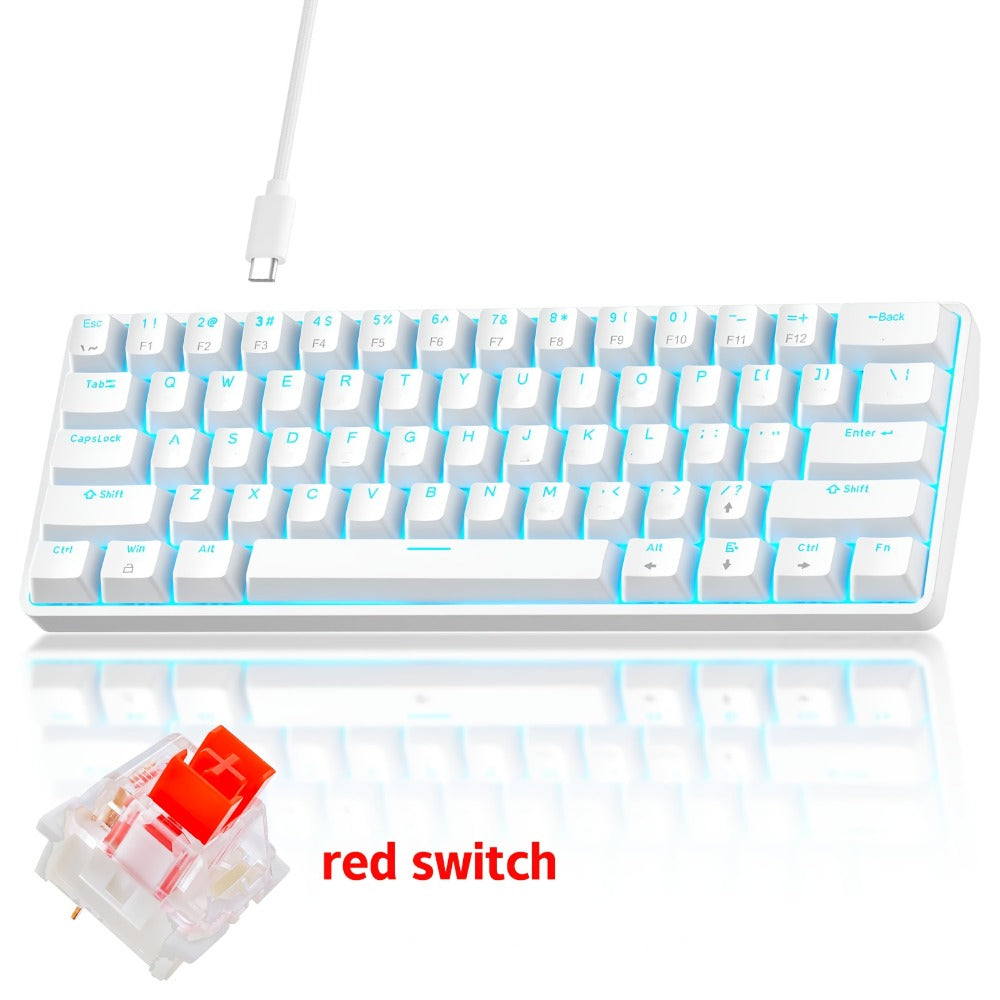 Mechanical Keyboard 61-Key Wired Hot-Swap Layout with Red or Blue Switches, RGB Backlighting and Six Color Options