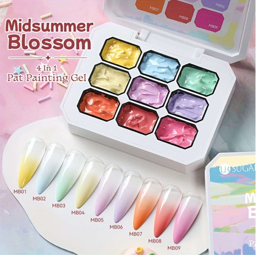 Gel Nail Polish 4-in-1 Nine-Color Palette for Ombre, Stamping, Painting and Powder Nail Art