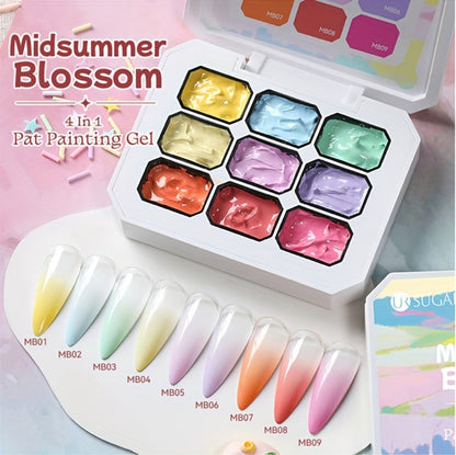 Gel Nail Polish 4-in-1 Nine-Color Palette for Ombre, Stamping, Painting and Powder Nail Art