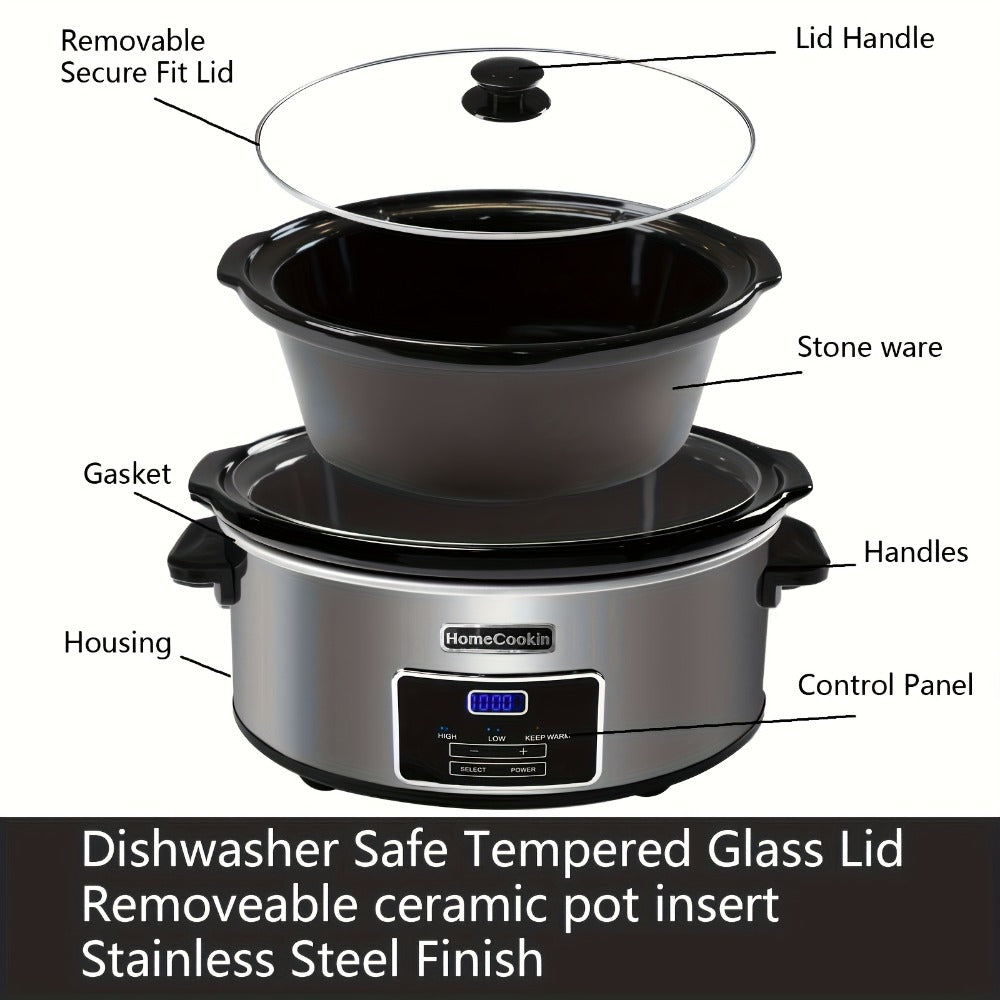 Slow Cooker 7.5 Quart Digital Programmable with Timer Ceramic Pot Stainless Steel Housing for Entryways, Bedrooms and Living Spaces