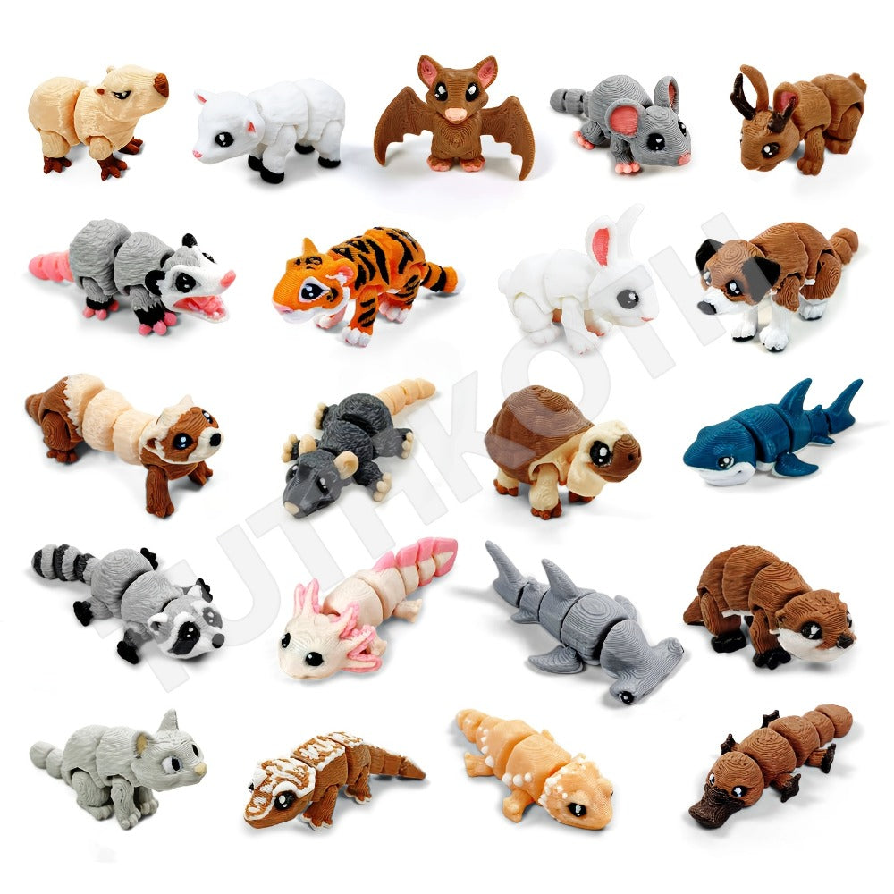 3D Printed Animal Figurines Set 21pcs, Mini Movable Joints Realistic Collectible Animal Statues for Adults