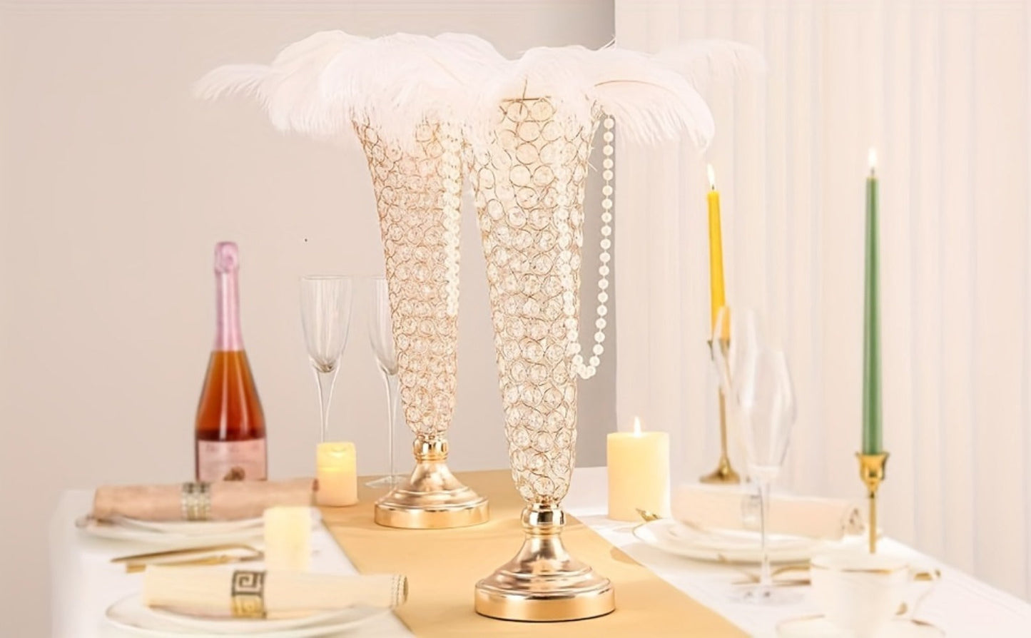 Crystal Trumpet Flower Vase Centerpieces for Wedding Table – Bling Wrought Crystal Vases for Party, Anniversary, Birthday