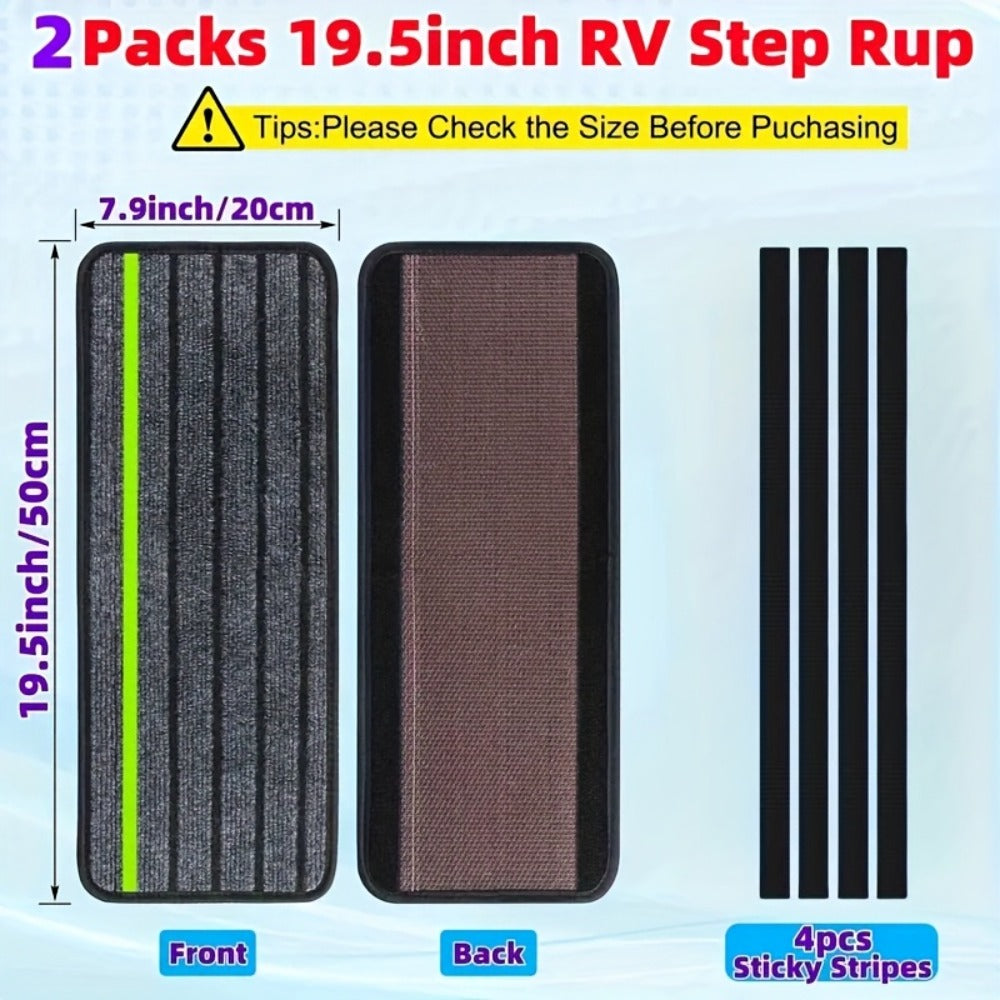 RV Step Covers Non-Slip Reflective – Durable Polyester Camping Rug Set for Travel Trailer, Motorhome & Outdoor Adventures, 2 or 4 Pack